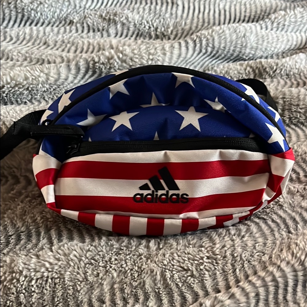 Adidas Red and White Belt Bag with Adjustable Straps